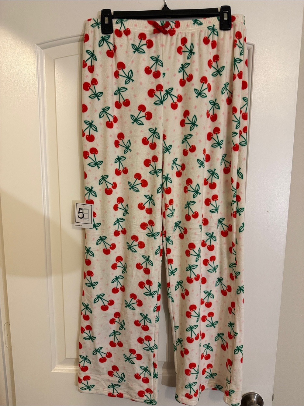Cream Cherry-Print Pajama Pants